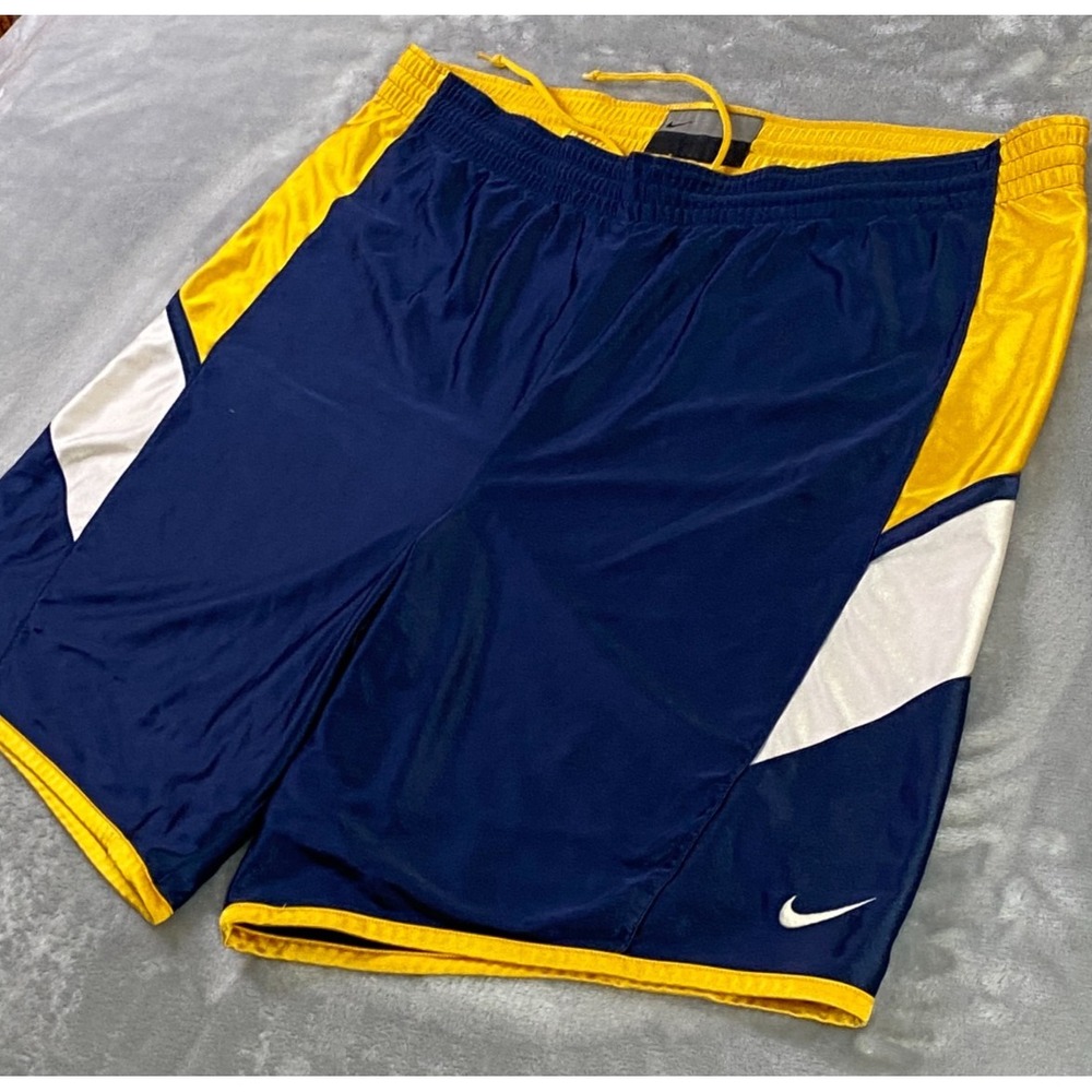 Nike Basketball Shorts Mens XL Navy Yellow Reversible Dazzle Mesh Athletic Retro - Picture 10 of 13